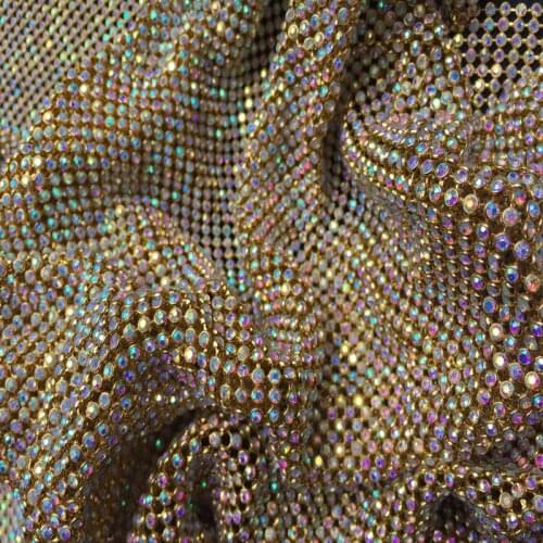 ZY Chunky Glitter AB Rhinestones GOLD Metal Mesh Fabric Metallic cloth Metal Sequin Sequined Fabric Home Decoration Curtain