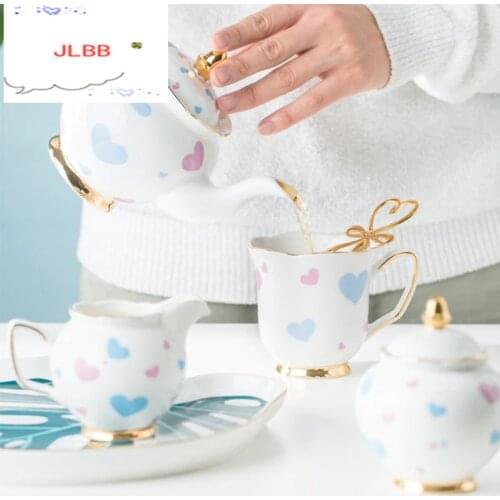 1pc Nordic Luxury Love Porcelain Teapot Tea Tray Sugar Pot Milk Jug Coffee Mug Cup Saucer Set Wedding Gift