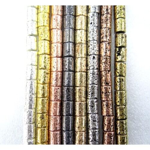 10*12mm Natural Stone electroplating Lava cylinder Bead Volcanic Rock Loose for diy Jewelry Making Bracelet Accessories32pcs