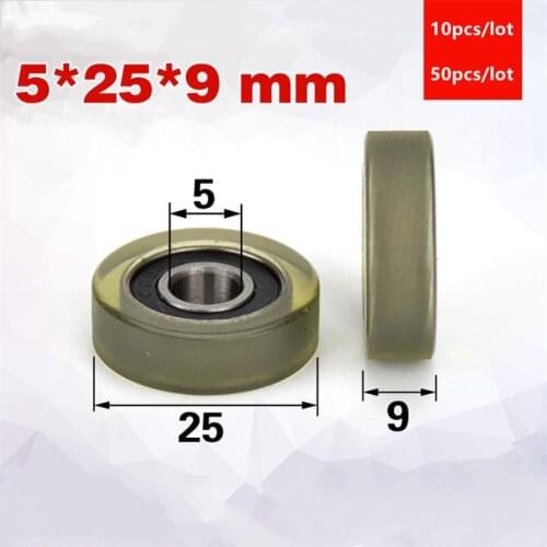 10pcs/50pcs 5*25*9mm polyurethane PU 625RS drawer showcase low noise roller bearing friction pulley 5x25x9