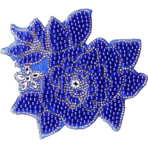 10piece Deep Blue Beads Floral Iron On Stickers Applique Scrapbooking Motif Rhinestones Clothes Decorative Sewing Supplies T2301