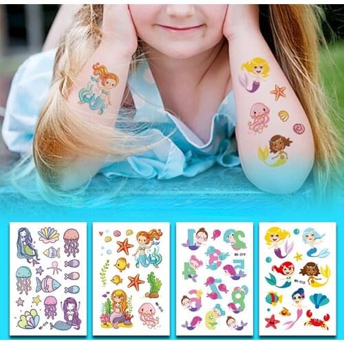 10pcs Temporary Tattoo Cartoon Mermaid Animal Hand Body Arm Art Fake Sticker Makeup Tool