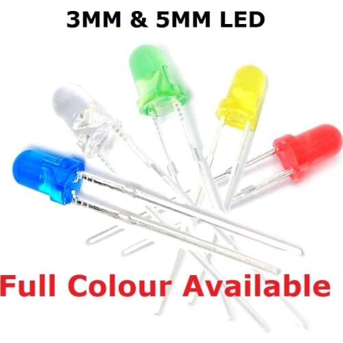 100PCS Light Emitting Diode 5MM/3MM DIP LED Warm White/Red/Yellow/Green/Blue bright F5 F3 high quality bead