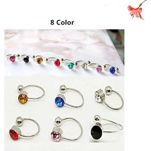 Fashion jewelry 2 pcs Silver Plated Inlay 4MM Rhinestone No Hanging U-Shaped Clip Without Pierced Ear Stud Ear Drum Clip Earring