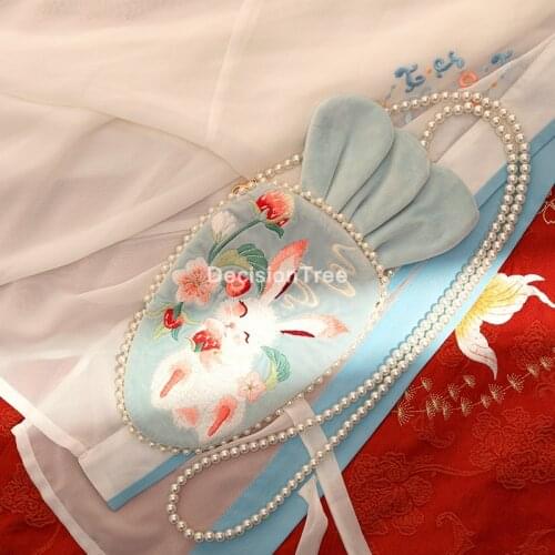 2021 chinese style hanfu bag cute rabbit embroidery crossbody bag girl cusual shoulder bags fashion women chain messenger bag