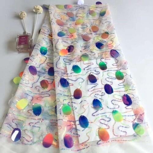 2021 High Quality French Nigerian Sequins Net African Tulle Mesh Sequence Lace Fabric For Party Dress 5Yards/Lot ZH0220