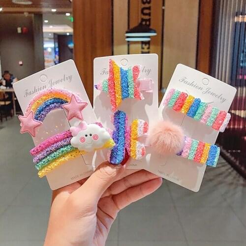 3/5pcs/set New Fashion Girls Cute Rainbow Star Flower Hairpins Sweet Headband Hair Clips Barrette Hair Styling Tools Accessories