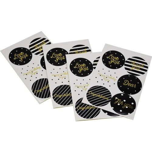 30-60pcs Round black white Stickers Thank You Seal Labels for Birthday Baby Shower Dessert Box Bags Seal Stickers Party Supplies
