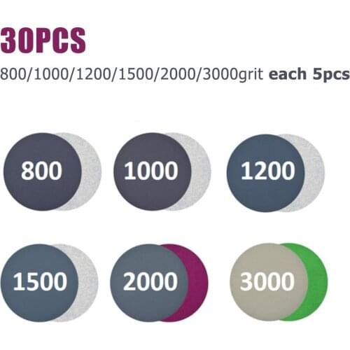 30pcs Sanding Discs Hook Loop 800 1000 1200 1500 2000 3000 Sanding Disc Round Sandpaper Disk Sand Sheet