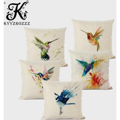 45x45cm Cushion Cover Hummingbird Ink Painting Pattern Pillow Case Home Sofa Decoration Hot Sale Chair Furnishing Pillow 45x45CM