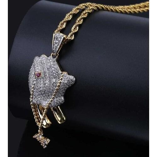 Hip Hop Brass Gold Color Iced Out Micro Pave CZ Praying Hands Cross Pendant Necklace Charm For Men Women Gifts Jewelry