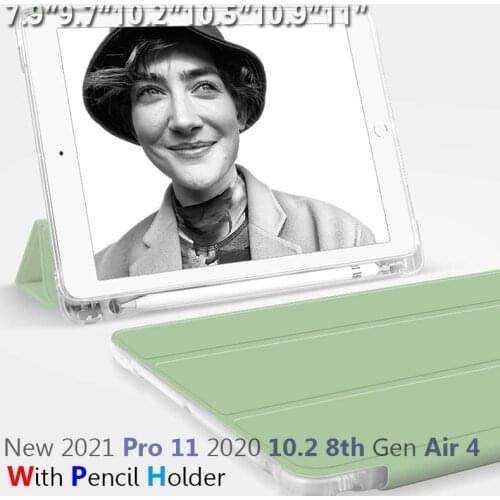 Case for iPad 2021 10.2 2020 2019 2018 9.7 Mini 5 Pro 11 10.5 Air 3 4 10.9 8th 7th 6th Generation Smart Cover with Pencil Holder