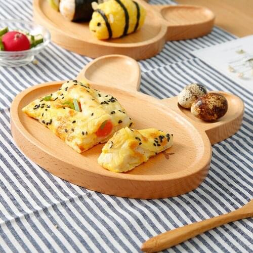 Visual Touch Lovely Cartoon Rabbit Wood Plate With Divided Tray Appetizer Platter Dinner Plate Kid Dessert Fruit Dishes