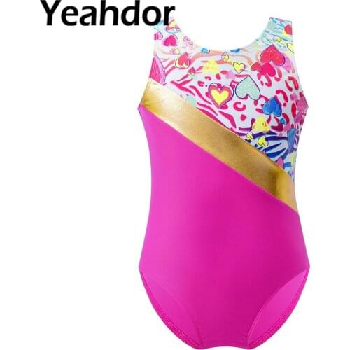 Kids Girls One-piece Swimwear Swimsuit Sleeveless Patchwork Design Print Jumpsuit Bodysuit Beach Pool Swimming Bathing Suit