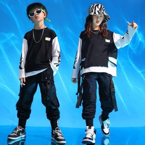 Kid Cool Hip Hop Clothing Sweatshirt Oversized Shirt Top Streetwear Tactical Cargo Pants Dance Costume Clothes for Girl Boy