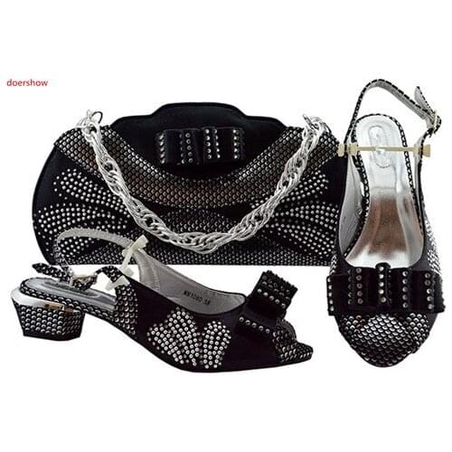 Doershow Shoe and Bag Set New 2019 hot sale Shoes and Bag Set In Italy black Color Italian Shoes with Matching Bags Set !SLN1-15