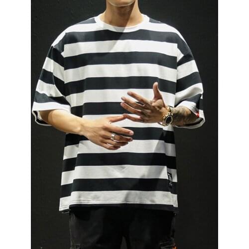 Black Fashion T Shirt Mens Cotton Tshirt Striped For Men Tee Summer Japanese Casual T-shirts Streetwear Fitness Tees Oversized