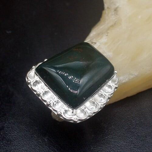 Gemstonefactory Jewelry Big Promotion Single Unique 925 Silver Green Sea Sediment Women Men Fashion Gifts Rings 8# 20212525