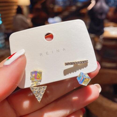 Korean Exquisite Zircon Asymmetric Stud Earring Wild Circle Geometric Earrings for Women Brincos Fashion Jewelry