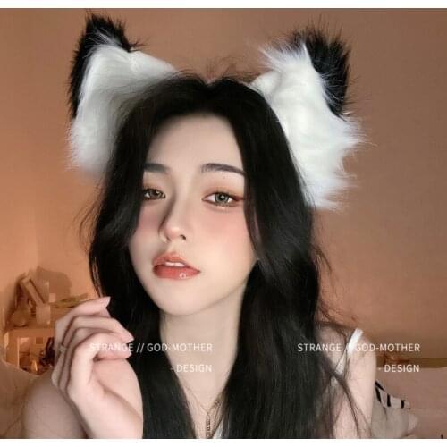 Cute white cat ears headdress female summer animal ears hair band fox hairpin cute little cat rabbit plush fun hairpinNeko ears