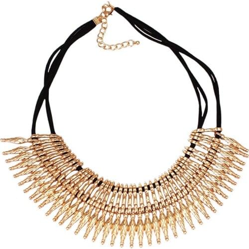 Fashion Alloy Pendent Choker Necklace For Women Leather Statement Metal Pendants Necklace Jewerly UKEN