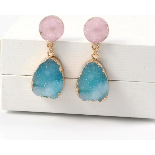 Fashion Druzy Pink Resin Earrings Water Drop Earrings For Women Jewelry Pendientes Mujer Gifts For Women Accessories