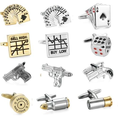 KC-1318Top grade mens shirt cuff button new personality fashion brand jewelry pistol / bullet / playing cards / dice Cuff Links