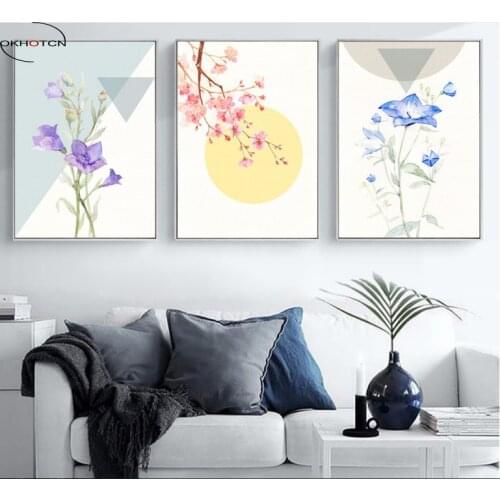 Unframed Plant Aesthetic Flowers 3 Pieces Decorative Painting Modular Picture Wall Art Canvas Painting for Living Room