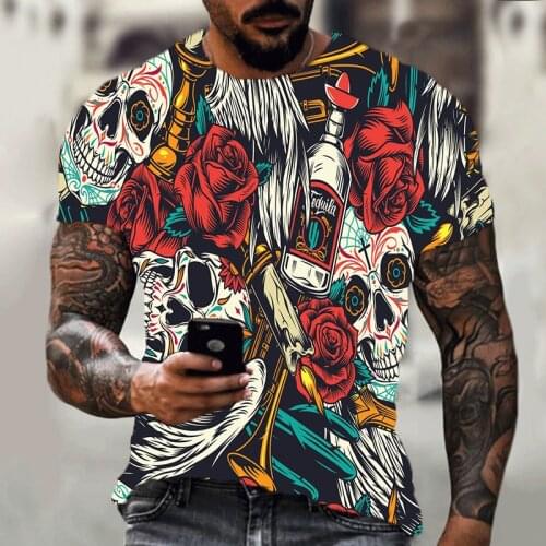 2021 Summer New 3d Printed Puzzle Skull Monster Rose Harajuku Short-sleeved Fashion T-shirt Casual Jogging Sports Mens Clothing