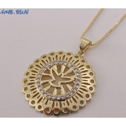 MHS.SUN Religious Eagle Pendant Necklace Fashion Mosaic Zircon Chain Necklace For Women Girls Vintage Jewelry Party Gifts