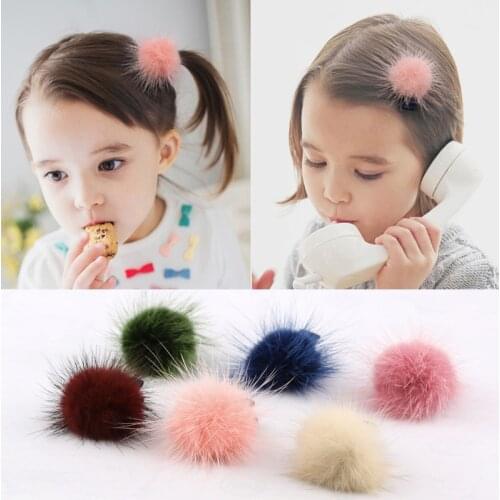 Lovely multicolor Hairball Hair Clip ball Shape Barrettes Feather Hairpins Hair Accessories For Women&Girl Hair Clip Clamp FJ303