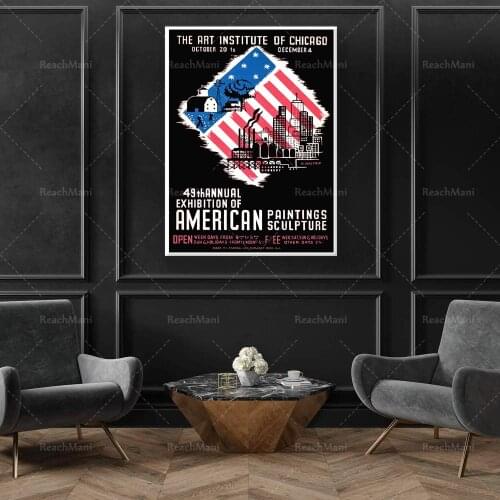 Reprint of the Vintage 30s/40s exhibition of American art at the Art Institute of Chicago Poster