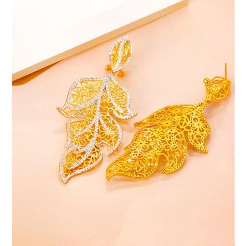 TIRIM Luxury Leaf Dangle Earrings for Women Accessories Cubic Zirconia Crystal Charms Earing Fashion Jewelry Vintage Pendientes