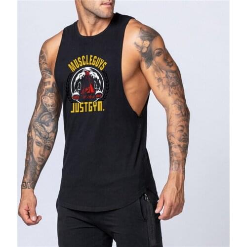 Gym Sleeveless Shirt Men Bodybuilding Tank Tops Fitness Workout Cotton Print Singlet Stringer Undershirt Male Casual Summer Vest