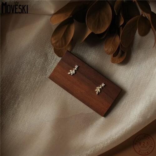 MOVESKI S925 Sterling Silver Plated 14k Gold Light Luxury Temperament Leaf Zircon Earrings Women Wedding Party Exquisite Jewelry