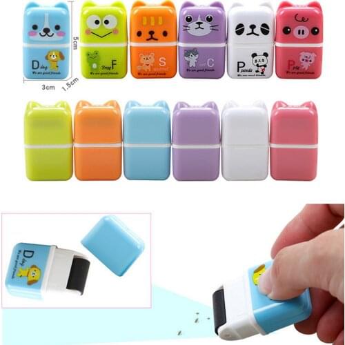 1pcs Cute Pencil Eraser Roller Cartoon Animal Rubber Eraser with Roller Case for Kids School Office Correction Supply