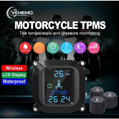 Tirebull Motorcycle TPMS 3PCS External Sensor Tire Temperature And Pressure Monitoring System LCD Screen Active Alarm USB Charge