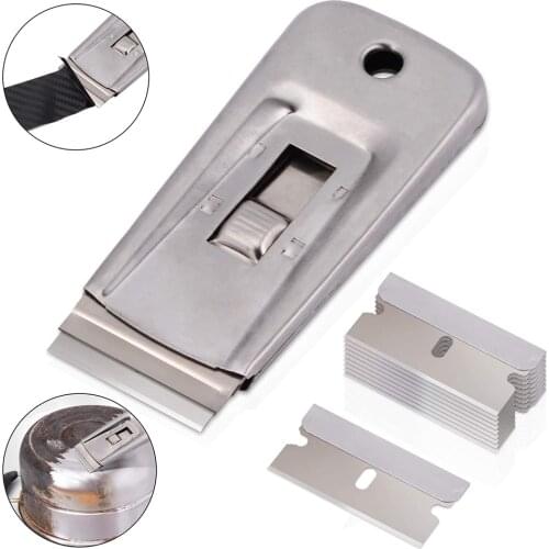 FOSHIO Car Sticker Remover Home Clean Razor Scraper+10pcs 1.5" Razor Blade Window Tint Tool Glass Oven Paint Cleaning Squeegee