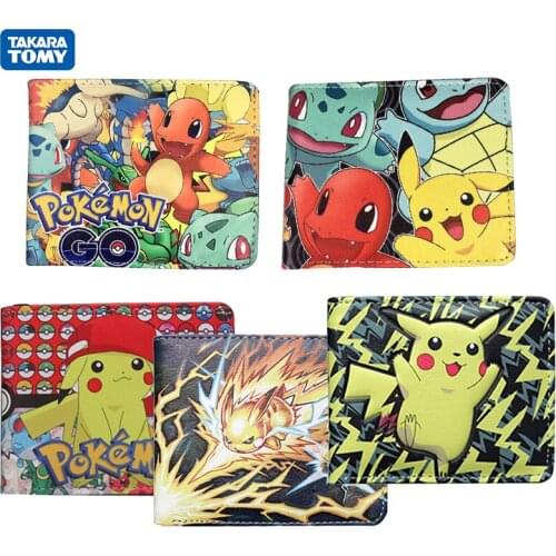 TAKARA TOMY Pokemon Wallet Leather PU Short Wallets Kawaii Anime Pikachu Cartoon Purse Coin Pouch Kids Wallet Birthday Toy Gifts