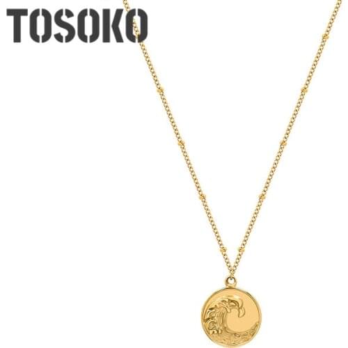TOSOKO Stainless Steel Jewelry Round Brand Phoenix Picture Collarbone Chain Womens Simple Wave Necklace BSP933