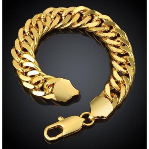 12mm Thick Heavy Tight Miami Wrist Chain Yellow Gold Filled Classic Mens Bracelet Solid Double Curb Chain Link 9 Inches