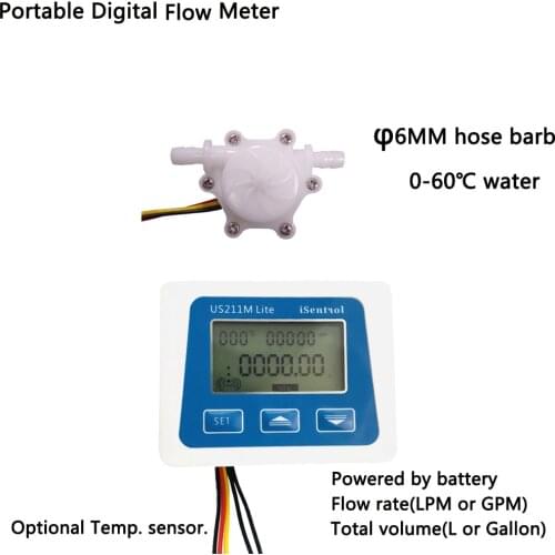 US211M Lite Portable Digital Flow Meter with USN-HS06PA-4 Flow Sensor 0.3-4.5L/min