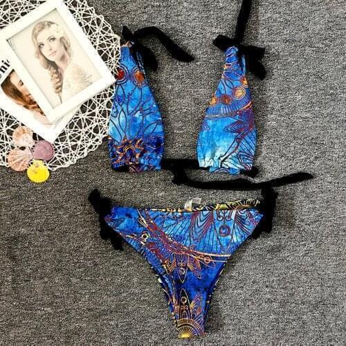 Vintage Women Bikinis Swimwear High Waist Summer Flower Print Push Up Two-Piece Bikinis 2021 Mujer Swimsuit Beachwear 2021