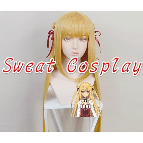 High Quality Assassins Pride Melida Angel Wig 100cm long straight gold Cosplay Wigs
