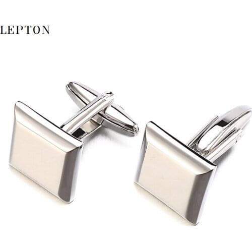Hot Sale High Polishing Blank Cufflinks for Mens Lepton jewelry Silver Color square blank cuff links With Gift Box Best Gift