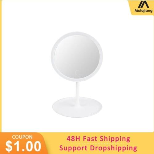 LED Makeup Vanity Mirror Cosmetic Table Mirrors Storage Touch Screen Face Mirror Adjustable Touch Dimmer USB Desk Beauty Tool