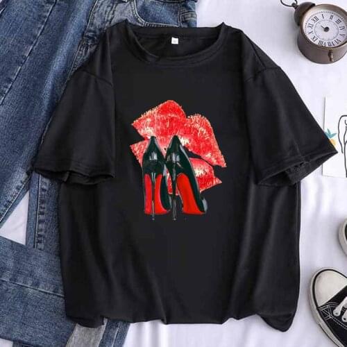 Women Red Lip Shoes Friends T Shirt 2021Casual Kawaii Hipster Cup Tees Top Female Sexy Harajuku Girl Clothes,Drop Ship