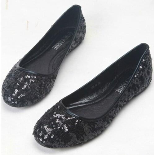 Sequined bling golden flat shoes ballet Women loafers round toe party office lady slip on shoes party work driving