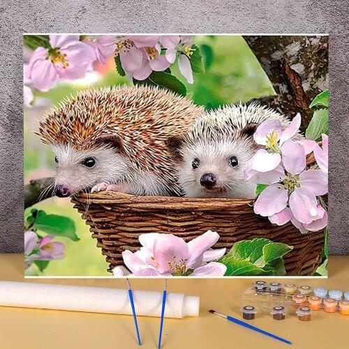 Animal Hedgehog DIY Painting By Numbers Set Oil Paints 40*50 Canvas Pictures New Design Crafts Adults Wholesale Wall Drawing
