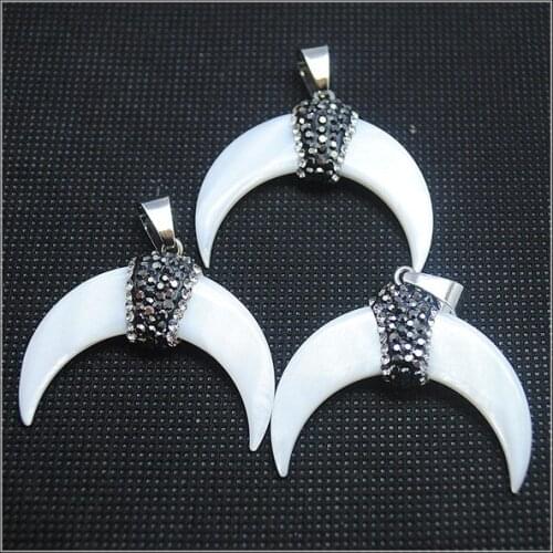 Nature white shell pendants with shinning rhinestone decorations for earring making diy accessories